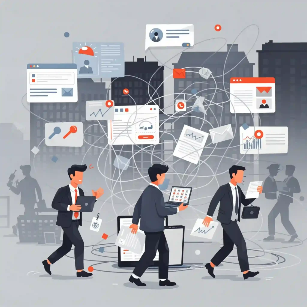 Entrepreneur débordé face à des outils digitaux non connectés comparé à une architecture digitale structurée et pilotée par la donnée.